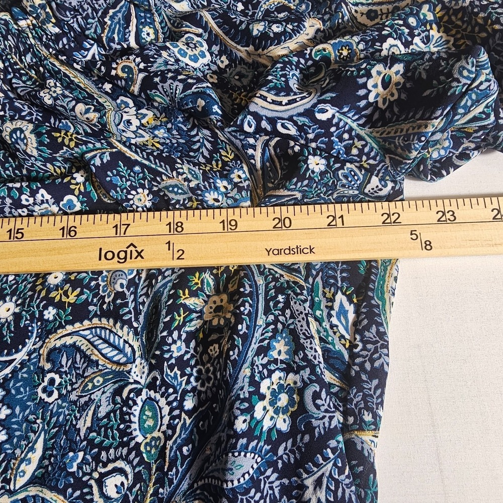 Westport Women's Off Shoulder Boho Peasant Top BLue Paisley Tie Sleeve Size L - Picture 8 of 10